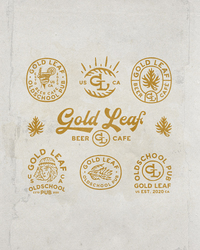 Gold Leaf graphic set angonmangsa badges branding design graphicdesign hand drawn illustration logodesign typography vintage vintage badge vintage design