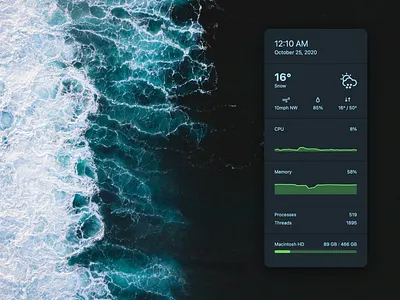 Modern Dashboard Widget clean cpu dashboard date design mac macos memory minimal osx system info system monitor threads time weather widget