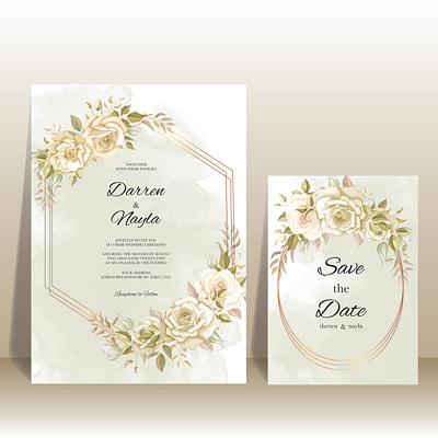 Beautiful wedding invitation with ose flower ornament background card design elegant flower frame invitation invite template vector