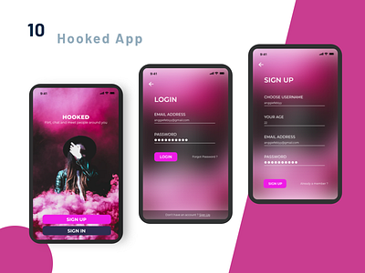 Hooked App dailyui design login login design login screen register registration sign in sign up signup ui ui ux ui design uidesign uiux visual design