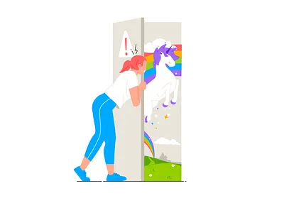 Only for employees 404 character entrance exit girl illustration rainbow unicorn vector