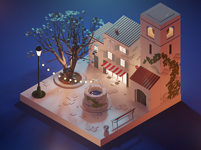 La Provence 3d 3d illustration architecture blender buildings france illustration isometric lighting lights low poly lowpoly lowpoly3d lowpolyart model night provence render scene vector