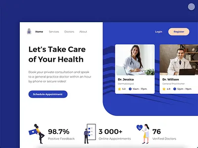 Healthcare Website adobe xd animation appointments clinic doctor doctors health healthcare hospital landing listing marketing medical online popular product design recent web web design website