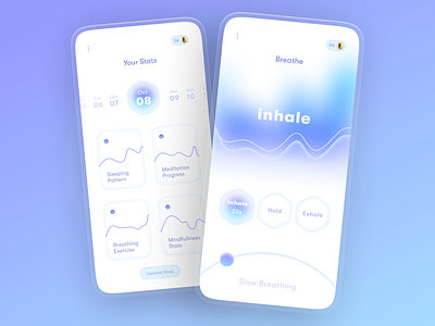 Inner Peace - Mental Wellness app 3d activity tracker app cleanui glassmorphism health inhale mental mental health mental health awareness minimal purple sleep app sleep tracker typography wellness