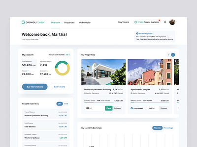 CROWDLITOKEN - Dashboard account account balance activities balance crypto crypto exchange crypto trading finance investment app investments investor monthly earning my account my portfolio my properties real estate real estate app real estate invest