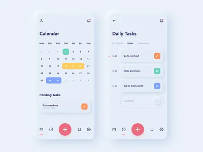 Daily Tasks App app calendar design ios minimalist mobile neomorphism tasks ui ux
