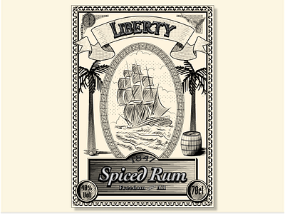 Liberty Rum Label digital art illustration label design packaging rum