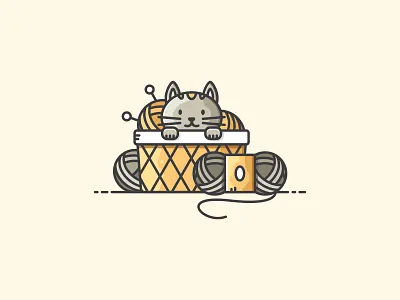 Knitting Scene cat cozy design icon illustration knit knitting vector vectorart wool