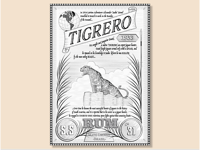 Tigrero Rum Label jaguar lable package design packaging rum shading vintage