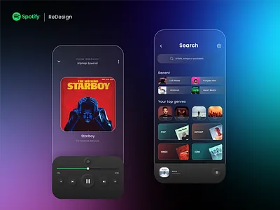 Spotify Redesign app design app redesign glass glassmorphism music app ui neumorph neumorphic design neumorphism redesign spotify ui ux ui design user interface user interface designer user interfaces