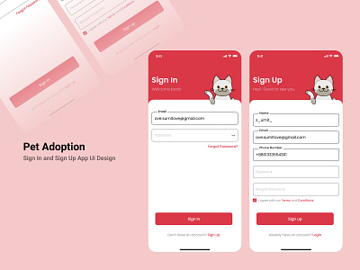 Pet Adoption Sign In and Sign Up app UI Screen Design animation design app design branding design figma illustration pet adoption pets sign in signup screen typography ui ui design uiuxdesign ux vector