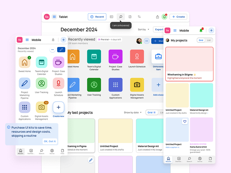 Figma Dashboard UI kit - Desktop &Mobile template homescreen android app cards dashboard design design system desktop figma grid home ios material mobile templates ui ui kit web