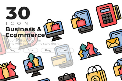 Business and Ecommerce Icon Sets Comes with colorline style arrow business chart chess piece creative data design development ecommerce edc icon icon design modern outline presentation shopping shopping bag statistic target