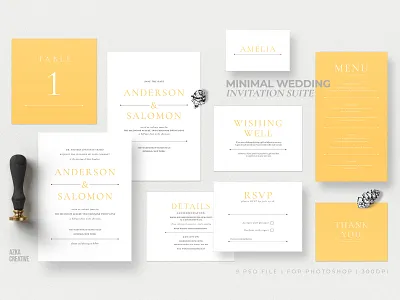 Minimal Wedding Invitation Suite anniversary bride card cards classy cute delicate designs diy elegant feminine invitation invitations invite minimal modern party wedding card wedding invitation yellow card