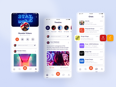 Social network concept app chat light mobile mobile app mobile app design product design profile profile card profile page social social media social network socialmedia timeline ui ux white white background