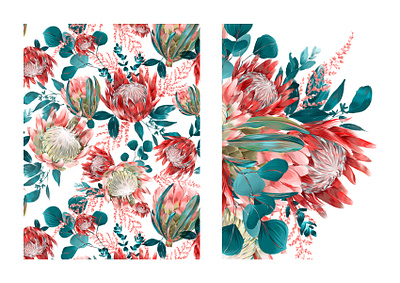 Seamless pattern with Protea flowers creative design designer digital digital art digitalart graphic illustration illustrator web