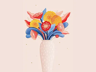 Flowers in a vase greeting card best wishes flower flowers gouache greeting cards greetings happy birthday illustraion painted vase