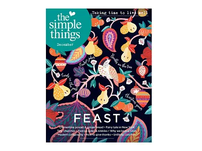 Christmas Cover / The Simple Things Magazine birds botanical illustration christmas christmas party cover folral gouache illustrated cover magazine magazine cover painting
