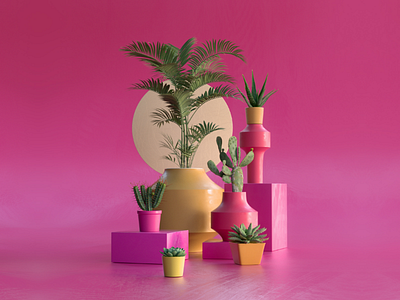 Still life 3d c4d composition design floral green lighting minimal motion graphics pink render ui ux