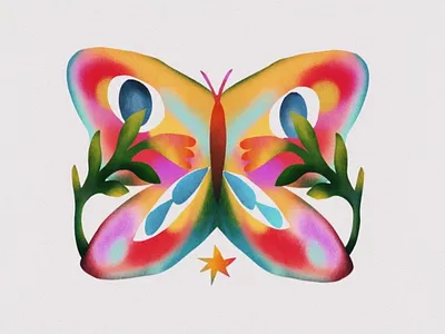 Butterfly Star 90s art bug bugs butterfly design flowers ipad leah schmidt leahschm leahschmidt painting plants procreate spot illo spring summer