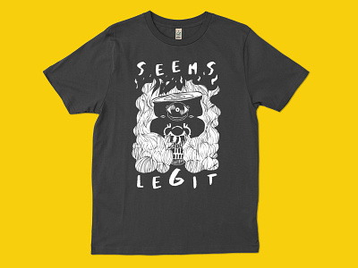 Seems Legit T-shirt Design apparel branding face hand drawn illustration monochrome negative space rave smoke t shirt