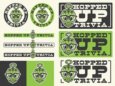 Hopped Up Trivia Graphics Kit beer beer can branding brew brewery cartoon design glasses hop hops illustration logo mascot nerd question question mark retro trivia vector vintage