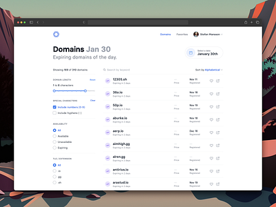 Future expiring domains branding color dashboard design interface layout list minimal ui ux