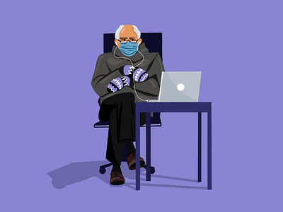 Berning designer 2021 bernie character designer election graphic headphones illustration laptop meme mittens sanders