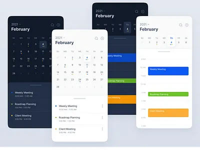 Calendar app - Mobile version app concept calendar calendar app calendar ui clean design clean ui concept dark theme light theme meeting mobile app planning schedule ui
