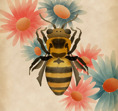 Bee & flowers bee colour illustration procreate watercolor watercolour