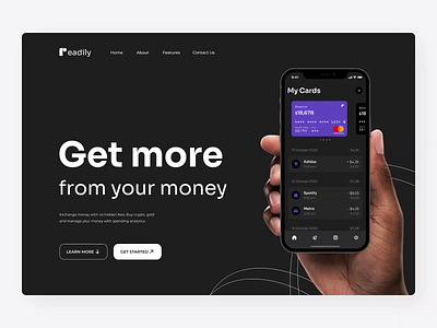 The Readily home page interaction animated animation animations black cards cart creditcard design interaction interactive landing page design landingpage motion motion design motiongraphics ui ux web website website design
