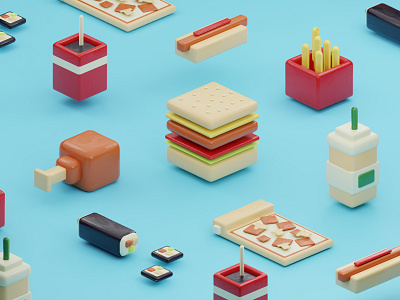 Fast food Pattern 3d blender illustration render