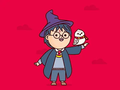 Harry Potter and Edwiges cartoon character character concept cute drawing edwiges fanart flat design flat illustration harry potter illustraion illustrator kidlit kidlit art magic magic wand movie owl witch witcher