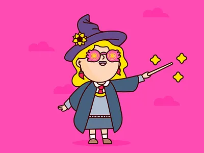Luna Lovegood character cute fanart flat design geometric harry potter magic magic wand movie pink simple illustration star sunflower vector