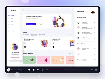 PodBook SaaS/Web app UI UX design app clean clean ui figma listen music play podcast research saas app ui uiux user experience user experience design user experience designer user interface user interface design userinterface ux web app design