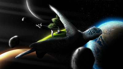 Space Turtle Island astronaut conceptual imagination photo manipulation photoshop planet playful space universe