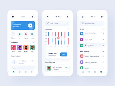 Finance App account app bank banking chart clean design finance finance app financial fintech invest mobile money statistics ui uidesign uiux uxdesign wallet