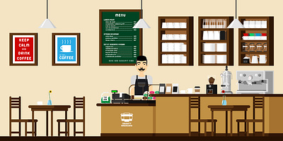 Coffee Shop characters drawing flat design illustration vector