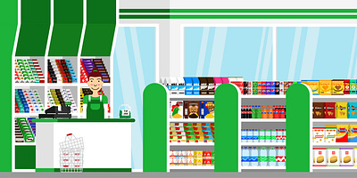 Mini Market characters drawing flat design illustration vector