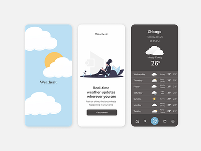 Daily UI 037 Weather App blue colors colorscheme dailyui dailyui037 dailyuichallenge figma figmadesign illustration mobile mobileui ui weather forecast weatherapp