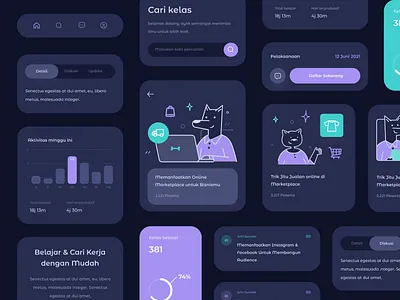 Workshop App UI Elements animal cards chart dashboard dog graph icons illustration mobile stats