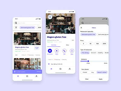 Gluten free restaurant search cards ui design filter restaurant app ui uichallange uidesign ux uxdiary