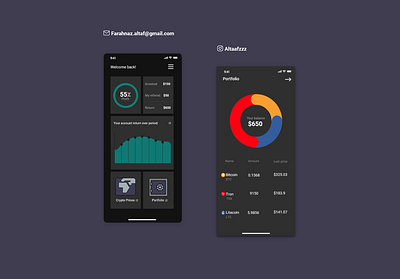 ETF app main page and portfolio app design bitcoin blockchain crypto cryptocurrency etf finance portfolio trade ui ux