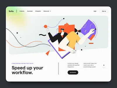 Sofia β Hero Header Exploration character clean color design system glass gradient hero header human illustration landing page minimal navigation typography ui ui design ux ux design web web design website