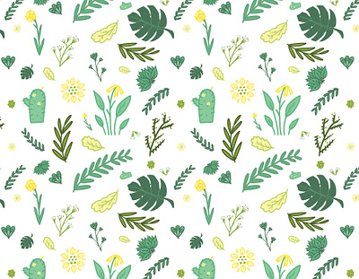 Plant pattern #2 at home drawing floral green illustration ipad pattern plant procreate seamless pattern travel yellow