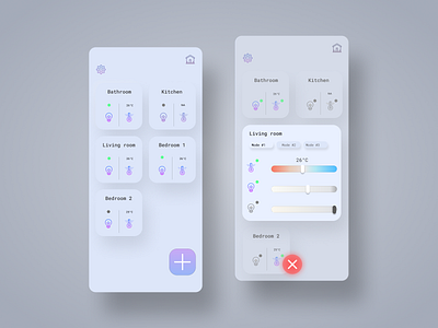 Home monitoring dash - Daily UI #021 2021 trend 21 app design dailyui dailyuichallenge figma home app humidity light control mobile ui mobile uiux monitoring dashboard morphism sketch smart home smart home app temperature control uxdesign