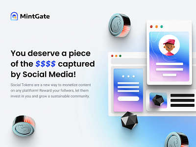 MintGate Intro 3d blue branding coins color crypto influencer money social media social network