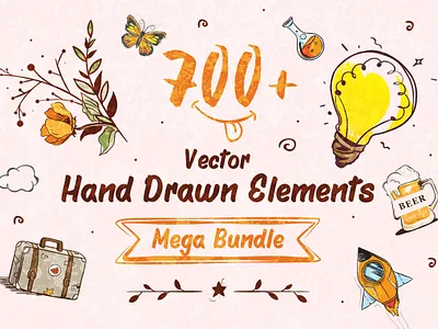 700+ Hand-Drawn Elements Mega Bundle art bundle collection colorful design elements flat graphic graphics hand drawn handlettering handmade icons illustration set vector