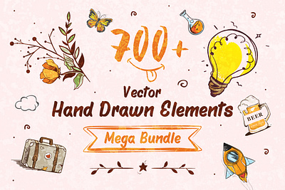 700+ Hand-Drawn Elements Mega Bundle art bundle collection colorful design elements flat graphic graphics hand drawn handlettering handmade icons illustration set vector