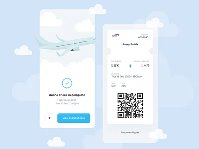 Boarding pass mobile app app design boarding pass booking clean illustration ios app minimal mobile app mobile app design qr code ticket travel travel app travel card ui ux